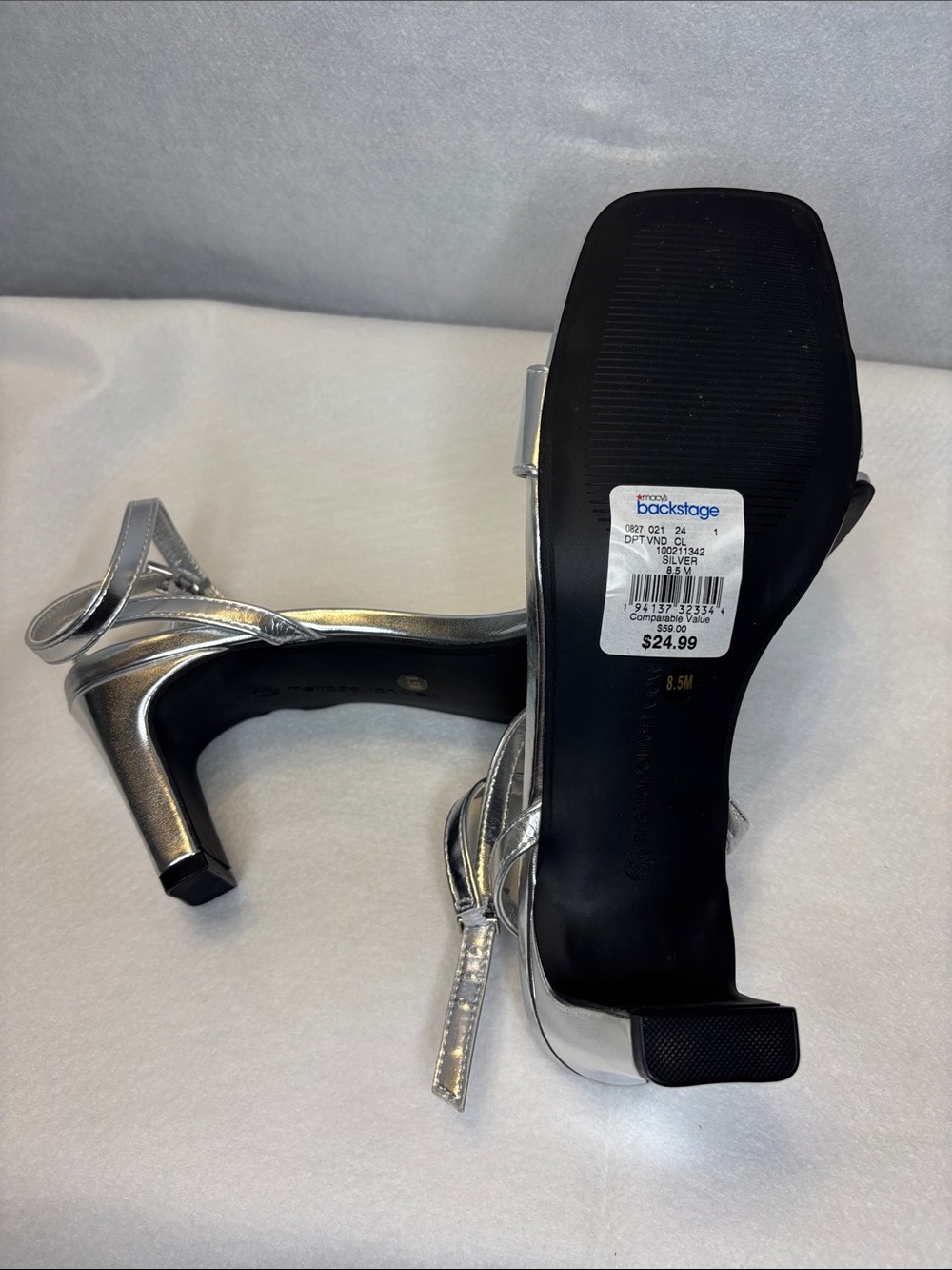 Metallic Silver Slingback Block Heel Sandals Metropolitan View 8.5 - Picture 3 of 3
